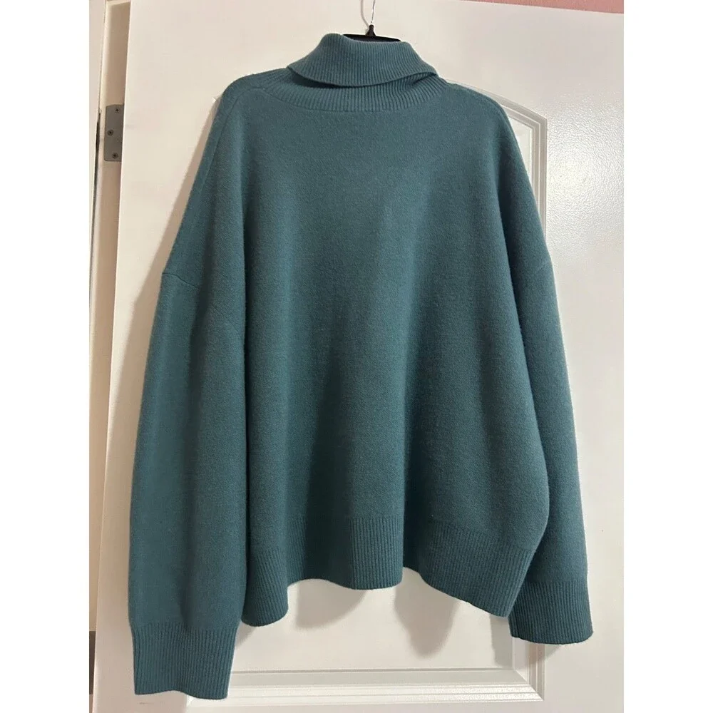 Free People Women’s Sigma Lambswool Turtleneck Sweater size XL NWT Teal